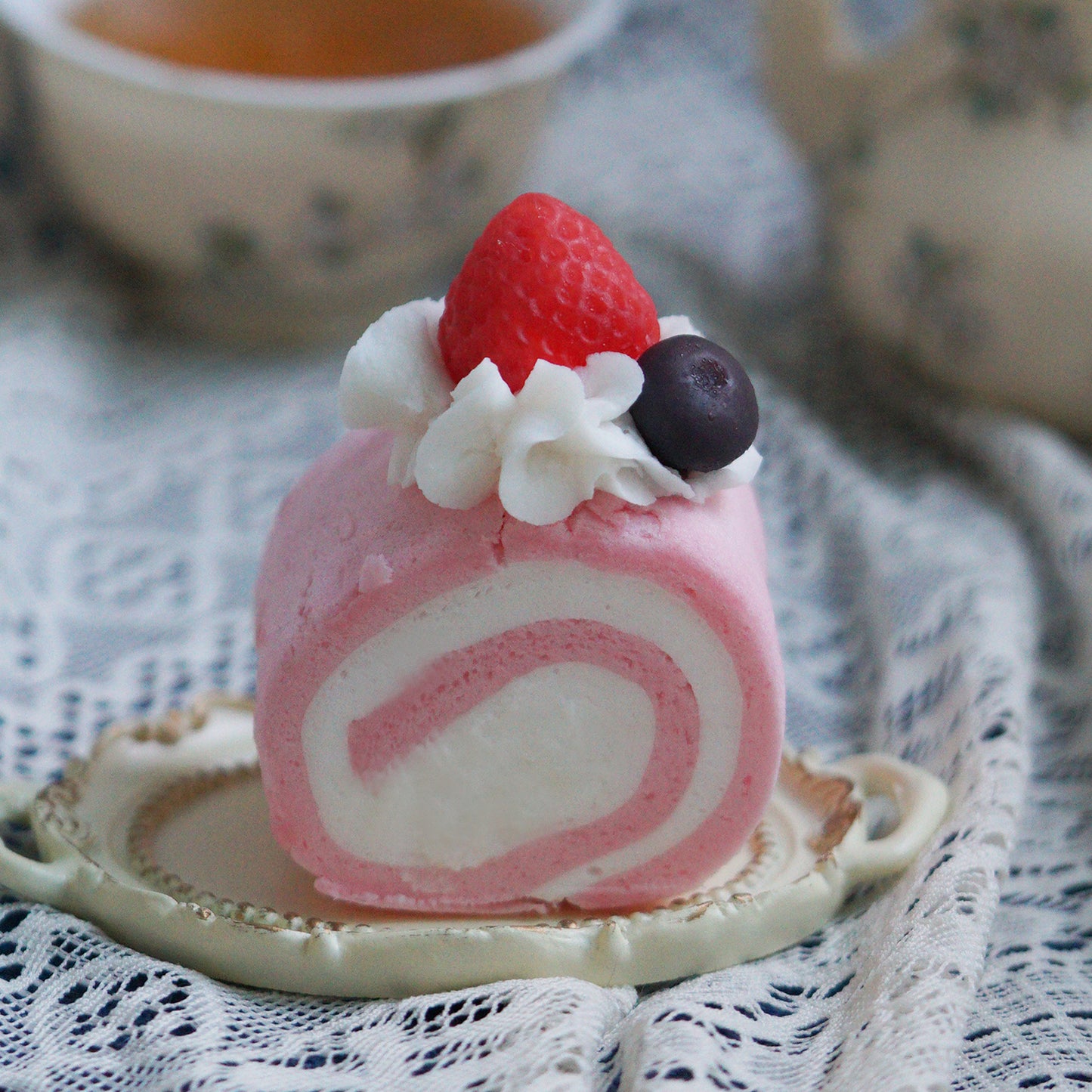 Strawberry Swiss Roll Soap ~  48g
